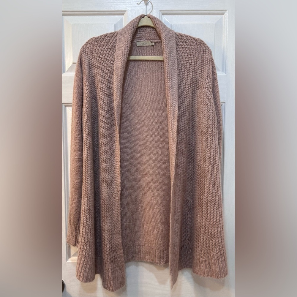 A Ida Open Wool‎ Mohair Cardigan Sweater Size M Mauve Pink Cozy Cottage Bohemian